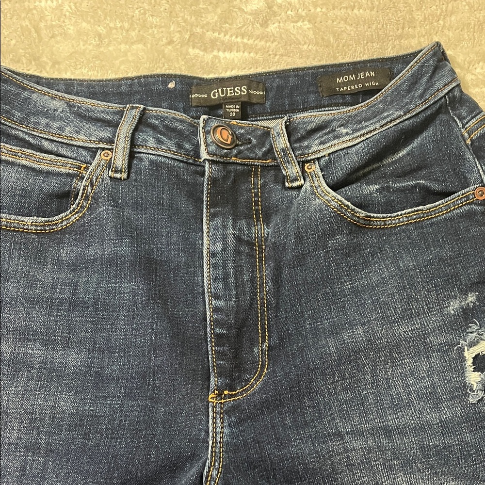 GUESS High Rise Distressed Blue Jeans